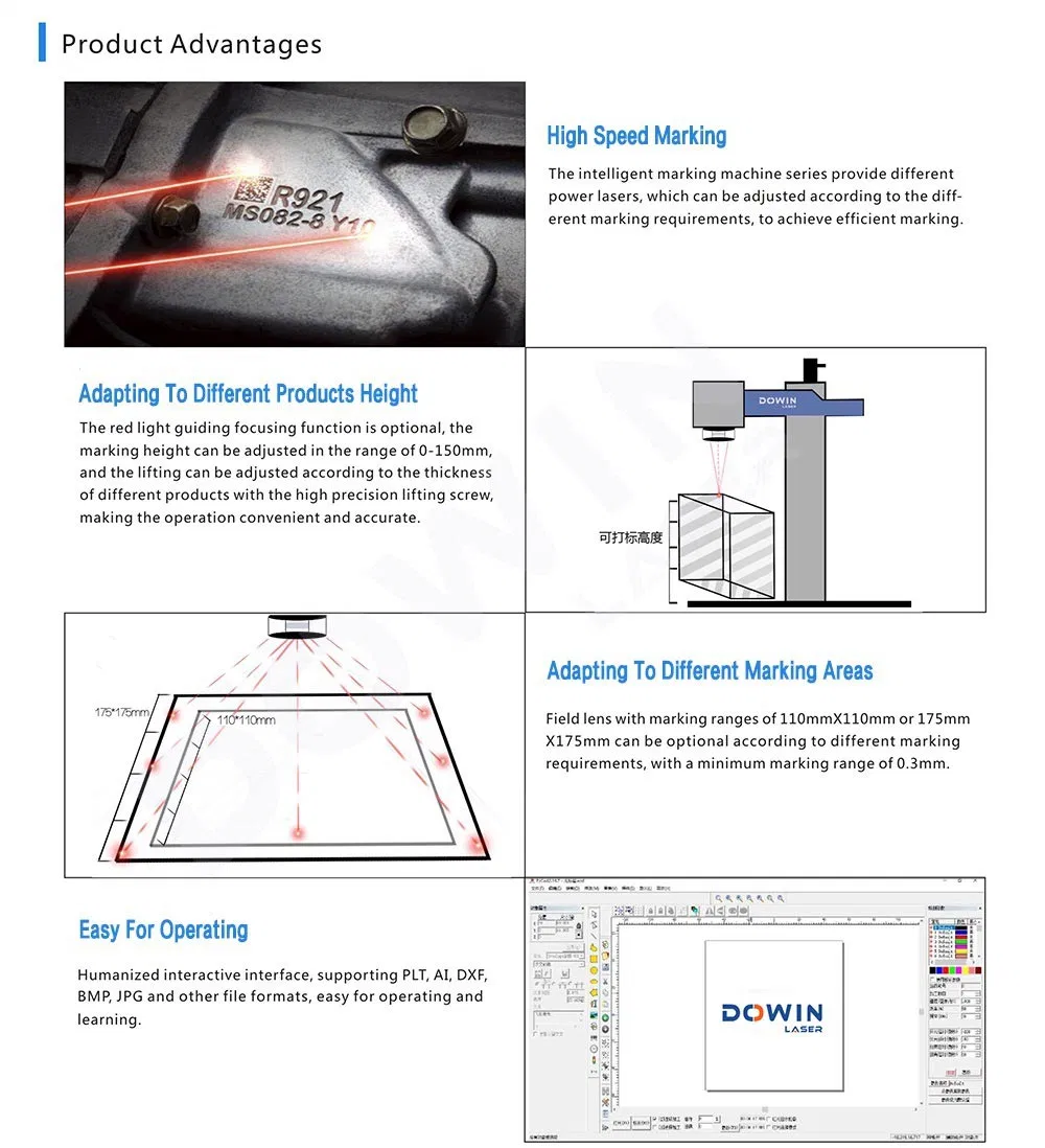 Dowin 2020 New Mini Portable 20W 30W Fiber Laser Marking Machine Stainless Steel Metal Stone Laser Engraving Machine